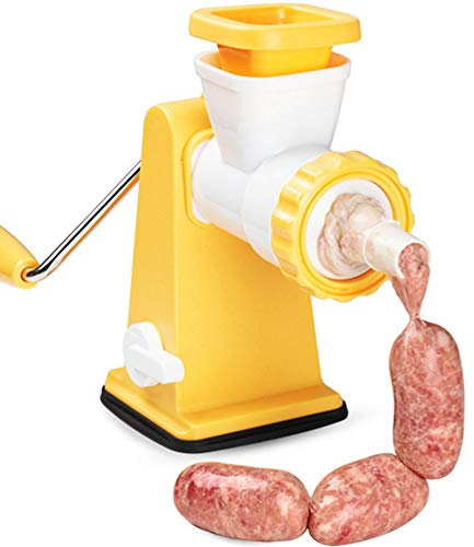 TAMUME Máquina de Picar Carne Picadora de Acero Inoxidable con Embutidora de Salchicha, Procesador de Alimentos de Cocina Esencial (Amarillo)