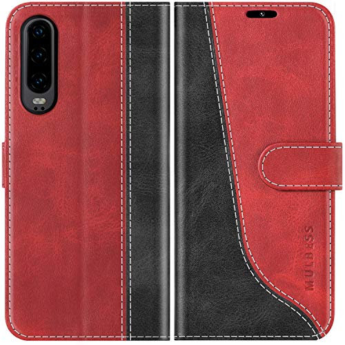 Mulbess für Samsung Galaxy A30S / A50 Hülle, Handyülle Leder mit Kartenfach, Klapphülle mit Magnetverschluss, Flip Case Etui Handytasche Schutzhülle, Stilvoll Wein Rot