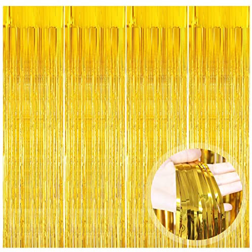 Vorhänge Rosegold, 4 Stück Metallische Glitzervorhang Fringe, Glitzer Tinsel Curtain, Folienfransen Vorhang für Weihnachtsbaum Geburtstage Festivals Party Bühnendekor, 1m x 2m