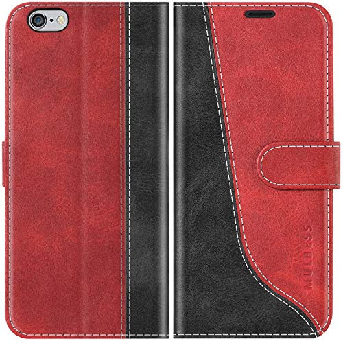 Mulbess für iPhone 6S / iPhone 6 Hülle, Handyülle Leder mit Kartenfach, Klapphülle mit Magnetverschluss, Flip Case Etui Handytasche Schutzhülle, Stilvoll Wein Rot