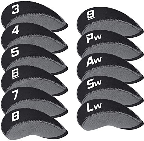 CRAFTSMAN GOLF 11pcs/Set Neoprene Iron Headcover Set with Large No. for All Brands Callaway,Ping,Taylormade,Cobra Etc. (Black & Gray)