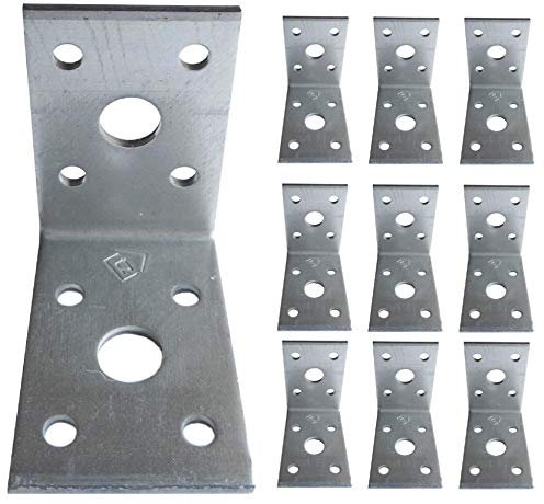 Corner Braces Brackets Plates, Heavy Duty Wooden Angle Iron, L Metal Steel Sheet Galvanised 1.97x 1.97x 1.38x 0.1(50 x 50 x 35mm x 2.5mm) Pack of 10pcs