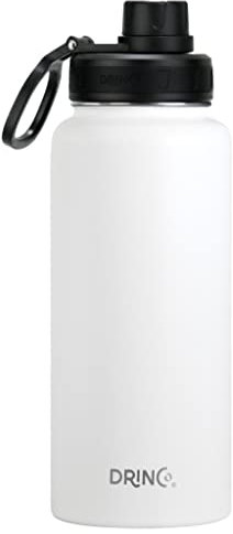 DRINCO Bouteille d'eau en acier inoxydable avec couvercle à bec verseur isotherme à double paroi (907,2 g, 567 g), anti-fuite, garde au froid ou au chaud (907,2 g, 907,2 g, 907,2 g, blanc artic
