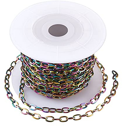 Beadthoven 16.4Ft 304 Stainless Steel Cable Chains Multi-Color Unwelded Cross Metal Bracelets Necklaces Twist Link Chains 6.5x3.5mm for Jewelry Making