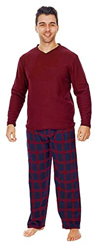 Pigiama invernale caldo da uomo in pile, A quadretti rossi., XXL