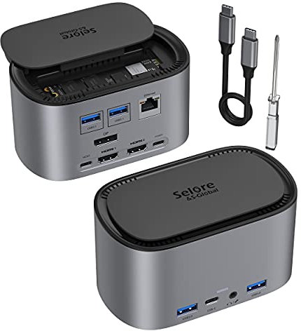 USB C Docking Station Triple Display Dual HDMI DisplayPort Laptop Dual Monitor Dock with 2 HDMI+DP, 2 USB 3.1+2 USB 3.0+USB C Data+87W PD, RJ 45, Audio, 10Gb M.2 NVME SSD Enclosure for Lenovo HP Dell