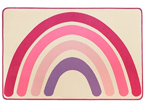 Primaflor Kinderteppich - Rainbow, Pink, 100 x 150 cm, Hochwertiger, Pflegeleichter Teppich für Kinder- und Babyzimmer, Spielteppich mit Regenbogen für Mädchen und Jungen