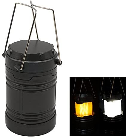 LED Camping Laterne Outdoor Campinglampe Leuchte Batteriebetrieben Tragbare Campinglaterne 2 Leuchtmodi Hellweiss & Flammenlicht Schwarz