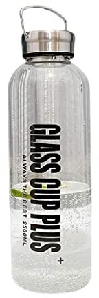 JGATW Bouteille Eau Carafe en Verre Transparent pour Hommes/Femmes, Bouteilles De Sports De Plein Air avec Filtre en Acier Inoxydable, 1,5 L/50 Oz, 2 L/67 Oz Gourde Reutilisable