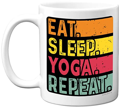 Tasse d'anniversaire pour homme et femme – Eat, Sleep, Yoga, Repeat – Cadeau d'anniversaire amusant pour les amateurs de méditation Asanas – 325 ml – Passe au lave-vaisselle