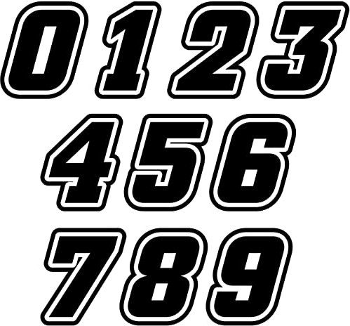 TLDSHOP® - Kit 10 NUMERI Adesivi Moto Motocross - Adesivi stiker Confezione da 10 Pezzi per Moto, Auto, Motocross, Quad, Scooter, Camper, Camion - da 0 a 9