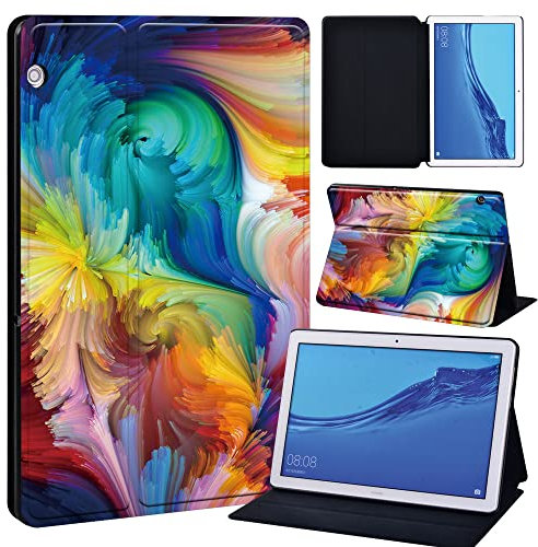 FINDING CASE For Huawei MediaPad T5 10 10.1 Inch Tablet - Printed PU Flip Leather Smart Lightweight Shell Stand Cover Case for MediaPad T5 10 10.1 (abstract color 3)