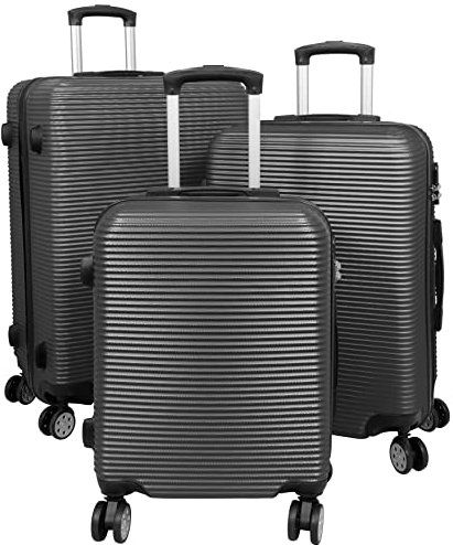 Monopol Trendyshop365 Koffer-Set 3-teilig Hartschale Malaga 4 Räder Zahlenschloss Anthrazit