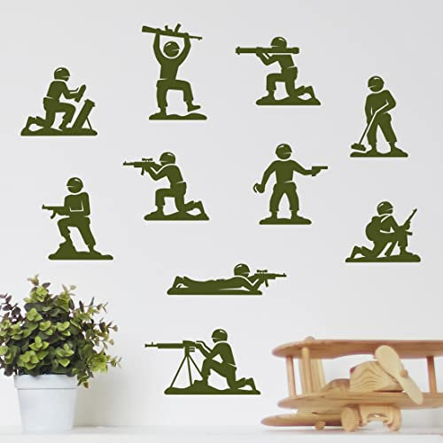 Armee-Soldaten Wandaufkleber, Militär-Kinder-Aufkleber, Jungenzimmer-Dekor, grüne Vinyl-Aufkleber, Spielzimmer-Dekoration