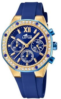 Montre Lotus pour Femme 18876/1 Excellent Boîtier en Acier Inoxydable Doré Bracelet en Plastique Bleu