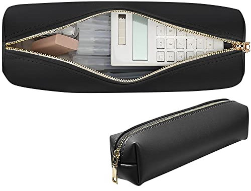 QINERSAW Leder Federmäppchen Schwarz Federtasche klein Stifte Mäppchen Federmappe Stiftemappe Schlampermäppchen Stifte Tasche Etui Pencil Case für Schule Büro Schulanfang Geschenk