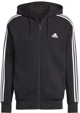 adidas Herren Essentials French Terry 3-Stripes Full-Zip Hoodie, Black/White, XXL