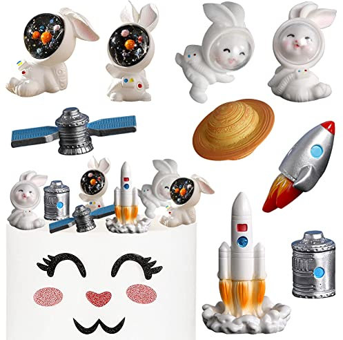 WIDEBG Tortendeko Hase Figuren Kuchen Deko Ostern Cake Topper Weltraum Torte Deko Geburtstag Kuchendeko Kaninchen Cupcake Topper Ostern Party Osterdeko Figur 9 Stück