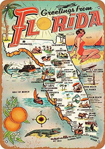 Blechschild Grüße Aus Florida Vintage Retro Sammlerstück Dekoschild Retro Deko Blechschild Vintage-Dekoration Metall Schilder Für Bar Garage Cafe S