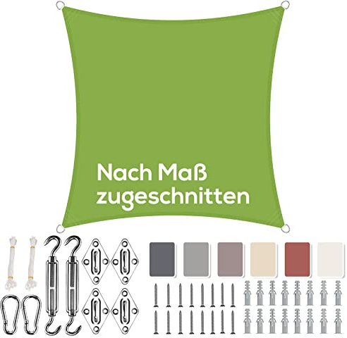 Aiyaoo Sonnensegel 2.6x2.6m Wasserdicht Quadratisch im Viele Größe und Farben, mit Befestigungs Kit PES Polyester, Sonnenschutz 95% UV Schutz, Reißfest Wetterfest für Terrasse Garten- Grün