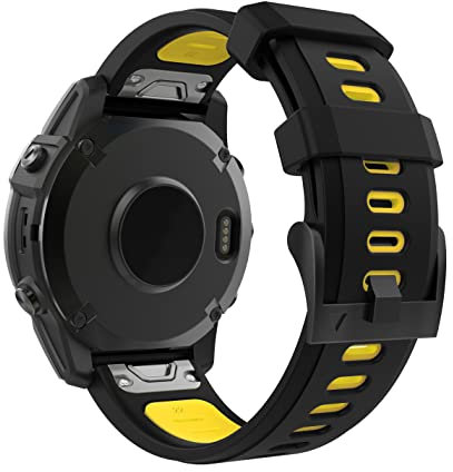 MoKo Cinturino Compatibile con Garmin Fenix 7/7 Pro/6/6 Pro/5/5 Plus/Instinct Solar/Instinct 2/Forerunner 965/955, Quick Fit 22mm Cinturino di Ricambio in Silicone Morbido Bicolore, Nero/Giallo