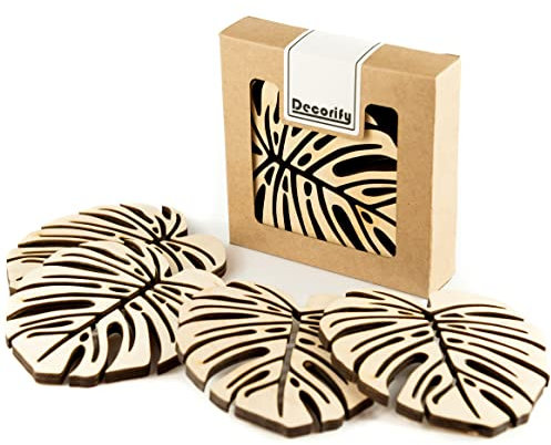 Untersetzer Gläser - Holzuntersetzer für Tassen und Becher - Tisch Deko - Getränke Untersetzer Holz 4 Stück - 11 x 10 cm Natur