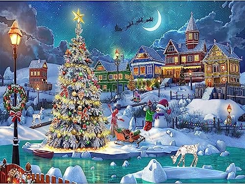 Christmas Night Diamond Painting Kits，5D DIY Diamond Art Kits Full Drill Crystal Rhinestone Arts and Crafts, Gem Art Paint with Diamonds for Home Wall Decor12X16Inch