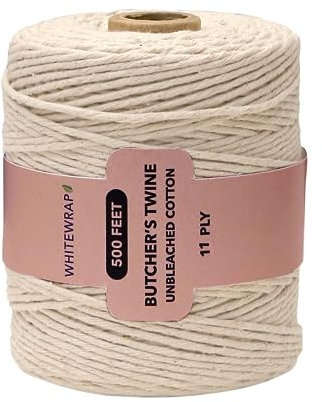Premium Butcher’s Twine | 1.2mm Natural Cotton, 500ft (Pack of 1) – Oven-Safe for Turkey Trussing, Meat Roasting & Baking | Strong & Versatile for Cooking, Crafts & Gift Wrapping