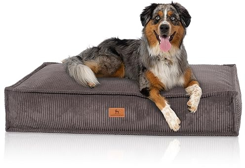Knuffelwuff Hundekissen Lesedi aus Cord mit Handwebcharakter 80x60cm Braungrau - Abnehmbarer Bezug - waschbar - für große, mittelgroße und kleine Hunde
