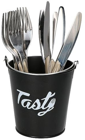 MamboCat Metall-Servierkorb mit Besteck für 6 Personen I (BxH) Ø12cmx19,5cm I Deko-Eimer mit Tragegriff & Aufschrift I Je 6x Gabel & Messer I Tischbutler für Gartenfeier, Organizer beim Grillen