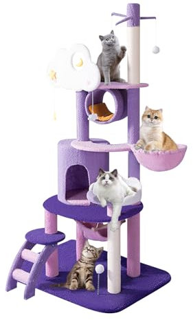 QWJORV Cat Tower. Cute Moon Cat Tree, Multi-Level Purple Cat Tree for Indoor Activity Cats, 67 Inches Cat Condos with Scratching Post and Comfortable Plush Hammock for Large Cats Kitten House