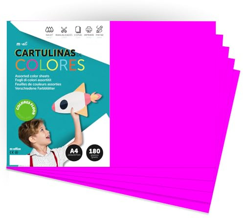 Farbkarton, A4-Farbkarton, fluoreszierende Farben, 180 g, zum Basteln, Drucken Ihrer Dokumente und kreativen Designs, Pastellfarben, A4, m-office (x10, Neonrosa)