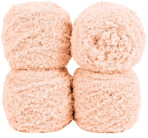 Uiopa Flauschige Wolle Garn Chrysantheme Rosa, 400g(4 x 100g, 4 x 80m) Plüschwolle zum Stricken 3 Stränge Fransengarn, Handstrickgarn Weiche Häkelwolle zum Decken Schals Mützen DIY-Projekte