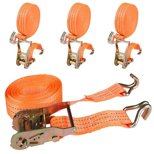 Baketron Spanngurte mit Ratsche zweiteilig mit Haken in 6m 40mm 3000kg 3T 4 Stück Ratschen Set Ratschengurte Zurrgurte für Ladungssicherung TÜV/GS Zertifiziert