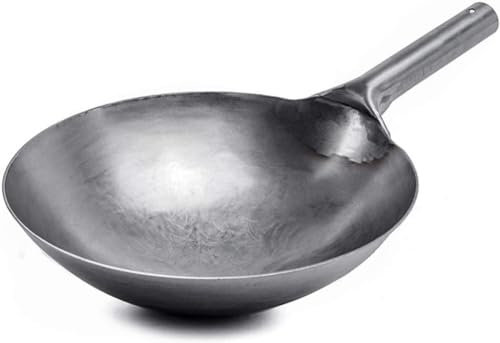Olla de cocina wok de acero al carbono preajustada sin revestimiento grueso tradicional chino forjado a mano, olla de hierro antiadherente, 40 cm