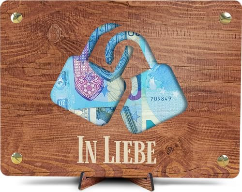 Liebesschloss - XL Geldgeschenk aus Holz inkl. Ständer | Liebe Schloss - Herzschloss, Romantisches Geschenk, Paargeschenk, Geschenk Für Sie,