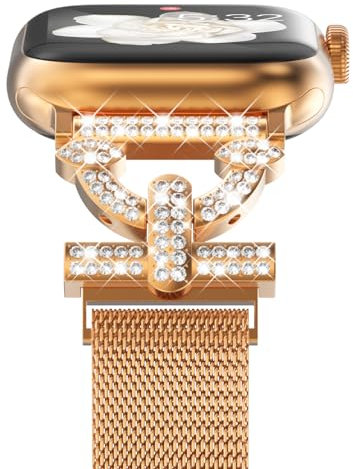 Fullife Milanese Armband Kompatibel mit Apple Watch Armbänder 38mm 40mm 41mm 42mm(Serie 11/10) für Damen, Diamant Metall Ersatzband für iWatch SE Serie 11/10/9/8/7/6/5/4/3/2/1,Roségold