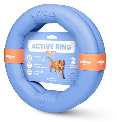 APAWLO Pets Active Ring Hundespielzeug zum Apportieren, Zerren & Training (langlebig, schwimmt) – 2er-Set (blau, groß)