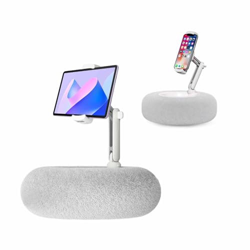 Duvetset Tablet Stand with Pillow, Kindle Holder, Compatible with 4.7-13 Phone/Tablet, iPad, iPhone, Google, Kindle, 360°Adjustable Phone Holder for Bed with Soft Plush Fabric, Detachable Bowl