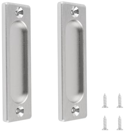 MOROBOR Lot de 2 poignées de porte coulissante rectangulaires, poignee de meuble, avec vis 100 mm en alliage d'aluminium pour placards, abris de jardin, garages, portes de grange (acier brossé)