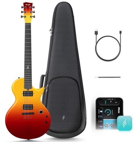 Enya Chitarra Elettrica Nova Go Sonic Smart Guitarra Elettrica in Fibra di Carbonio con Altoparlante Wireless da 10 W, Cavo di Ricarica, Chiave di Regolazione e Custodia Protettiva, Volcano Red