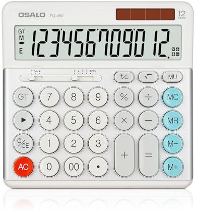 OSALO Taschenrechner Große Tasten Extra großes Display 12-stelliger Dual Power (Solar und Batterie) Tischrechner Bürorechner für Büro, Schule (FQ-450)