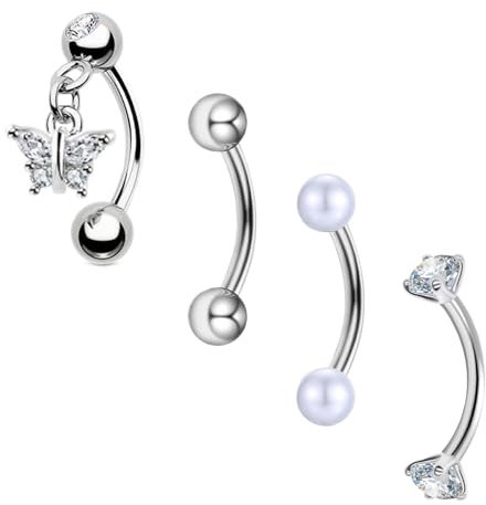 Besyvvin 4stk Curved Barbell Piercing Augenbrauen Lippe Helix Rook Daith 8mm Chirurgenstahl 1,2mm Silber Augenbrauenpiercing Schmetterling