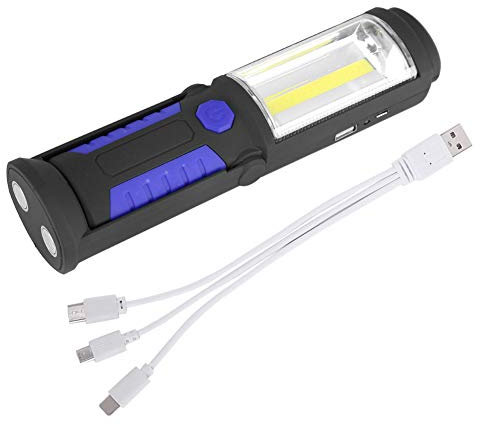 KOSDFOGE Rechargeable COB LED Flashlight Magnetic Stand High Power Brightness Hanging Hook ABS Plastic Black 2200mAh 3W Camping Emergency Work Light (Blue)