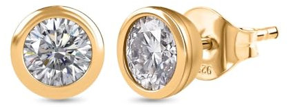 Moissanit Solitär Ohrstecker für Frauen 0.88 ct Moissanit Ohrstecker in 925 Silber, Gold Vermeil & zweifarbig und Rhodium plattiert Ohrring ideal für Geschenke