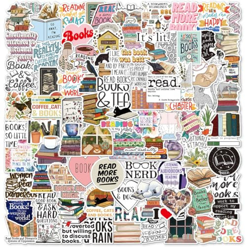 Cadimus 100 Stück Reading Aufkleber, Bookish Sticker, Inspirierende Sticker, Asthetische Aufkleber, Wasserdicht, Kreatives DIY für Laptop Mobiltelefone Skateboard Gepäck etc, Erwachsene und Kinder