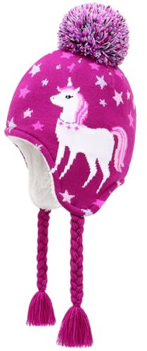 JANGANNSA Winter Peruvian Hat Earflap Fleece Lined Pompon Knit Hat Beanie for 3-5T Baby Girls
