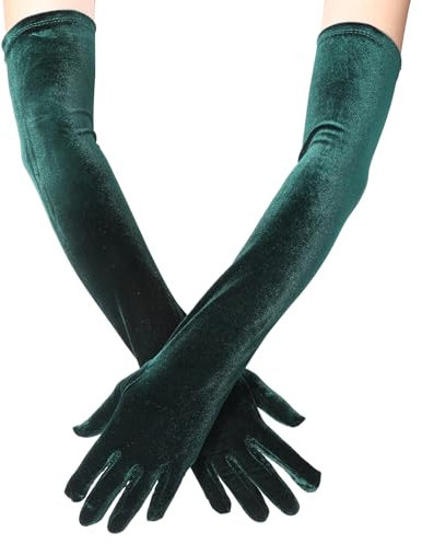 Long Velvet Gloves for Women, Elbow Length Gloves, Dark Green Velvet Gloves for Opera Costume, Party Evening, Christmas