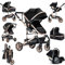 Sianldcone Kinderwagen 3 in 1, Hochwertige Stoffe Kinderwagen Set, Zwei-Wege-Schiebefunktion Reisesysteme, Offene Sicht Kombikinderwagen 3 in 1 Komplettset (739 Black Gold)