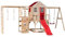 Wendi Toys M24R-G Stelzenhaus Kinder mit Rutsche, Schaukel und Kletterwand, 342 x 508 x 242 cm, Rot – Robustes Spielhaus aus FSC Holz, Kletterdreieck mit Rutsche, Spielturm Outdoor